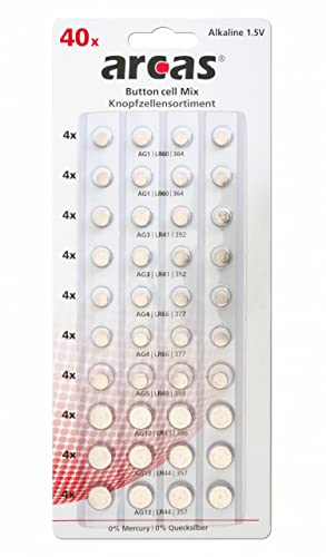 Pilhas ARCAS (40 unidades - Bateria de botão) Arcas - Baterias - 1.5v, 40 unidades, botões, 5 anos