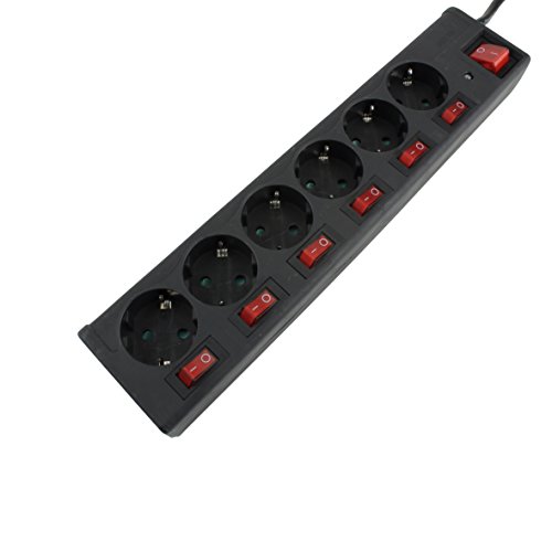 Extensão Elétrica UNITEC 44555 (6 Tomadas - Tipo F - 1.4m) unitec - Fios e cabos elétricos - 6 tomas, interruptor on/off, proteção sobrecarga, proteção infantil, proteção choque