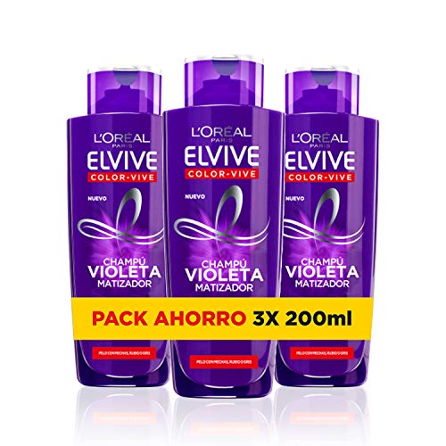 Champô ELVIVE Color Vive (Pack de 3 Unidades) L'OREAL PARIS - Shampoo & condicionador - recuperação, anti-efeitos, pigmentos violetas, limpeza suave
