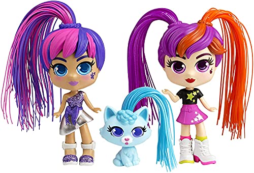 Conjunto de Bonecas e Boneco de Cabelo Curly Girly CURLIGIRLS - Bonecas - 2 bonecas, mascote, cabelo Magicurl, ondas