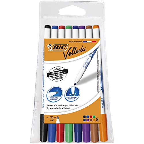 Marcador BIC Velleda (Multicor - Ponta Fina) BIC - Marcadores - multicor, ponta fina, borracha removível, tinta pigmentada