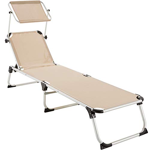 Espreguiçadeira TECTAKE (Cinzento - Poli-Rattan - 198x62.5x111 cm) TecTake - Móveis de exterior - ajustável, parasol ajustável, anti riscos, dobrável