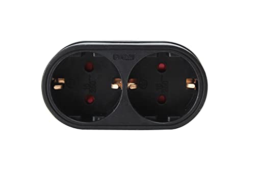 Adaptador de energia DEXLAN SCHUKO 2 tomadas preto 16A 250V max 3680W. ELGO - Fios de extensão - 2 tomadas, preto, 16A, 250v