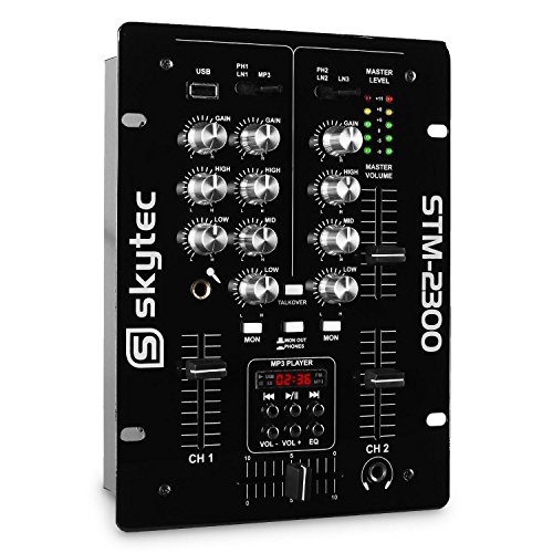 Mesa de mistura SKYTEC STM-2300 (Preto - 2 Canais) Skytec - Mesas de áudio - 2 canais, frequência 50-20000 Hz, SNR 80 dB, entrada USB