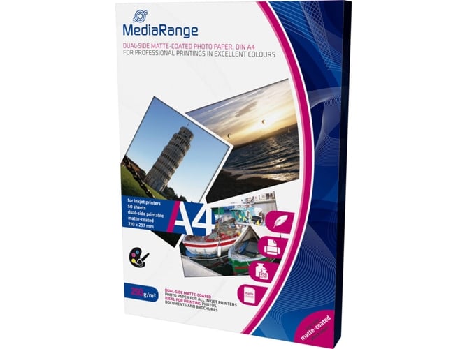 Papel Fotográfico MEDIARANGE MRINK112 (50 Folhas) MediaRange - Papel de impressora e copiadora - fotográfico, 50 folhas, jato de tinta
