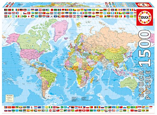 Puzzle EDUCA BORRAS 1500 Mapa Mundial Politico Educa Borrás - Quebra-cabeças de encaixar - 1500 peças, mapa mundial, cartão