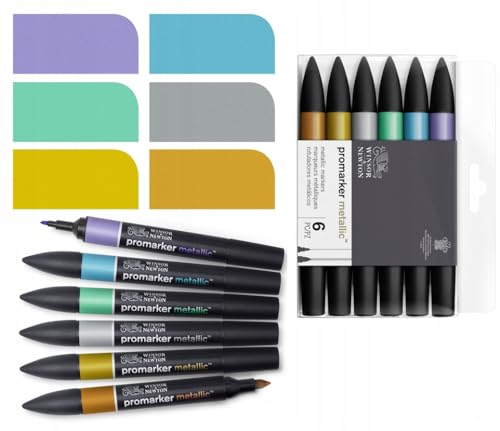 Canetas WINSOR & NEWTON Pro Marker Metallic (6 Un) Winsor & Newton - Marcadores e marcadores de texto - metallic, 6 cores, violeta, azul
