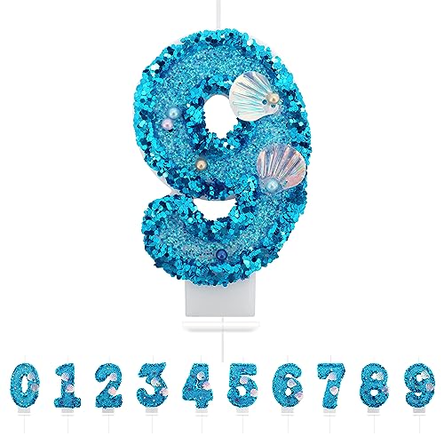 Vela de Canto 3D Sereia Azul com Números 9 xinmei - Velas de aniversário - sereia azul, números 9, 3D