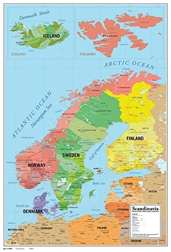 Póster MAXI POSTER Mapa da Escandinávia (61x91.5cm) Grupo Erik - Pósteres, impressões e arte visual - mapa, escandinávia, maxi poster, 61x91.5cm