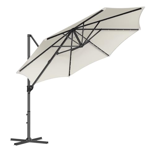 Guarda-Sol para Jardim com Luzes LED SONGMICS | 300 cm - Branco SONGMICS - Móveis de exterior - 300 cm, luzes LED, resistente ao ar, interruptor