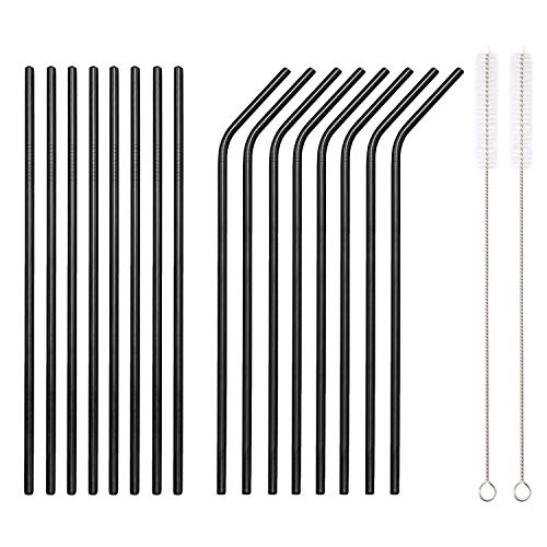 Conjunto de 18 Pajotas HOMQUEN Preto Inox Bergland - Canudos e mexedores de bebidas - 18 pajotas, preto inox, 8 rectas, 8 curvas, bolsa inox