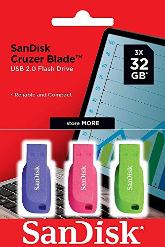 Sandisk Cruzer Blade 3X32Gb Usb Flash Drive Sandisk - Pen drives usb - 3x32gb, usb 2.0, plug & play, sem tampa