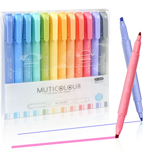Marcador Fluorescente Duplo Ponto 12 Cores EEOUOIP EooUooIP - Marcadores e marcadores de texto - duplo ponto, 12 cores, fluorescente, secagem rápida