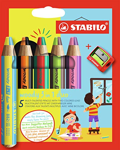 Lápis de Cor STABILO Woody 3 em 1 Duo (Multicor) Stabilo - Lápis - três funções, duo cor, removível, multicor