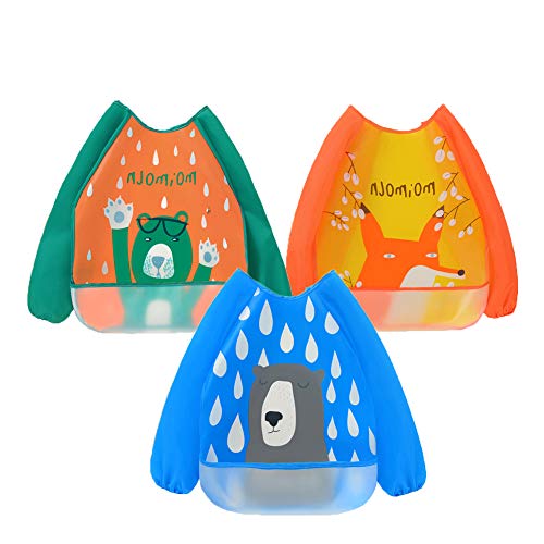 Atopo 3 Pack Baby Bibs with Sleeves Waterproof Bibs for Babies with Long Sleeves LANYUKEJI - Babetes - até 6 meses, biblis, capuz, bebés