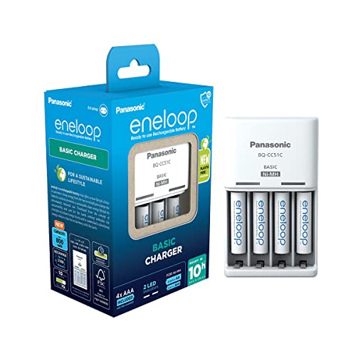 Carregador ENELoop Basic para 2 ou 4 Baterias Recarregáveis AA/AAA ENELOOP - Carregadores de bateria de uso geral - carregador, eneloop basic, 2 baterias, 4 baterias, aa/aaa, indicadores LED, proteção contra sobrecarga, curto-circuito, sobreaquecimento