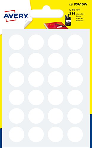 Etiquetas AVERY 15mm Around Blister 216 St White Avery - Etiquetas e tags - etiquetas, avery, blister, 216 st, branco, superfície plana
