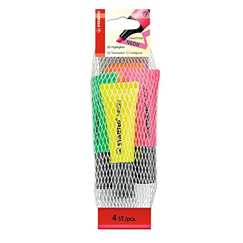 Marcador Fluorescente Stabilo Neon 4 Cores Stabilo - Marcadores e marcadores de texto - marcador, fluorescente, stabilo neon, 4 cores, sublinhar, destacar