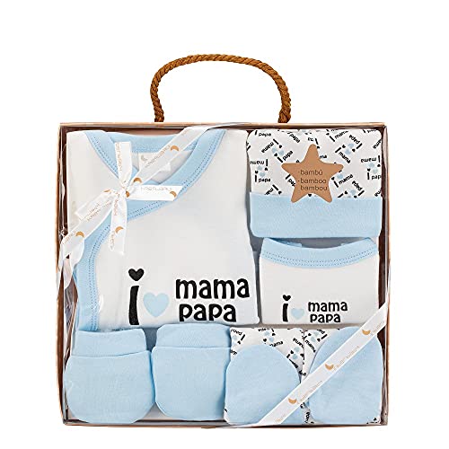 Conjunto de 5 Peças para Recém-Nascido Interbaby I Love Mama-Papa Azul Interbaby - Conjuntos de presente para bebê - conjunto, 5 peças, recém-nascido, interbaby, i love mama-papa, azul