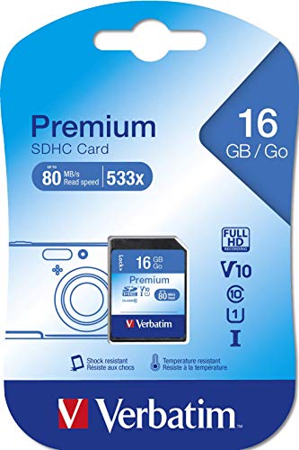 Cartão de Memória VERBATIM 16GB SDHC Class 10 Verbatim - Cartões de memória flash - 16 gb, SDHC, Class 10, 80 MB/s