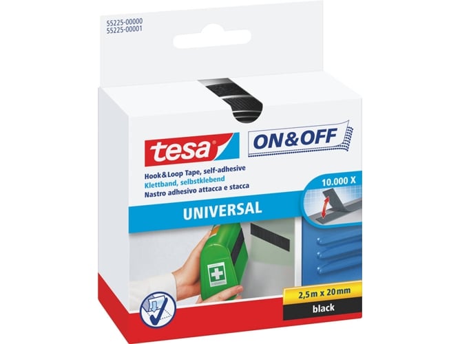 Fita Adesiva TESA On&Off Universal Preto (2cm x 100cm) TESA - Fixadores e fechos de artesanato - universal, resistente ao gelo, resistente ao calor, borracha