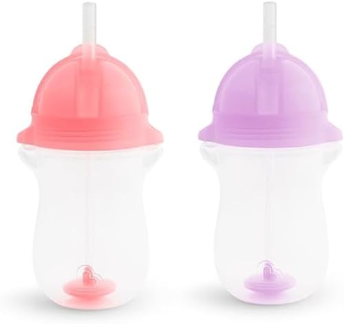 Conjunto de Garrafas MUNCHKIN com Pajita (Rosa - 296ml) Munchkin - Copos de transição - garrafa, pajita, 296ml