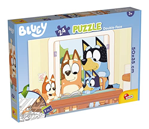 Puzzle 2D LISCIANI Double Face (Idade Mínima: 3) Liscianigiochi - Quebra-cabeças - 2 caras, 24 peças duplas, Bluey, colorir