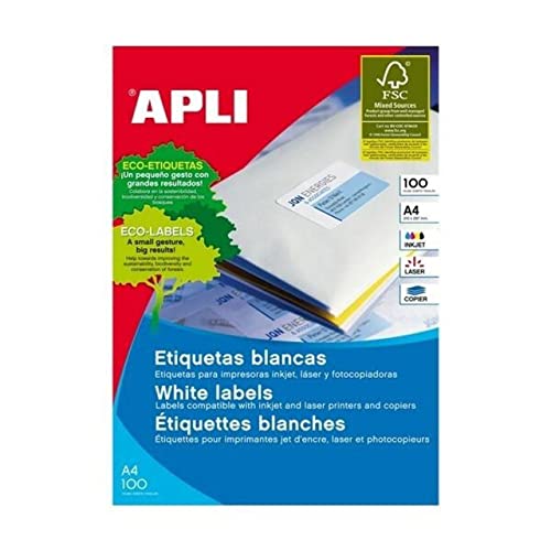 Apli Labels Permanent White 38X21,2Mm 100 Sheets APLI - Papel de impressora e copiadora - etiquetas permanentes, alta resistência, identificar objetos, rotular