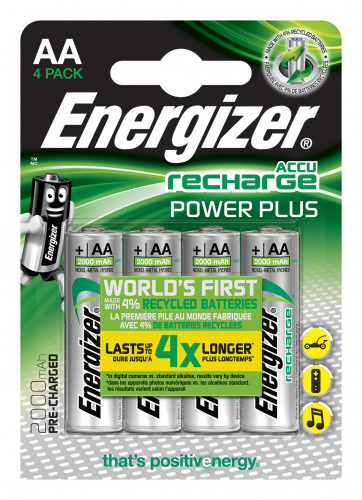 Pilha Recarregável ENERGIZER Accu Recharge Power Plus Energizer - Baterias de uso geral - recarregável, muita energia, máquinas fotográficas digitais, aparelhos de som portáteis