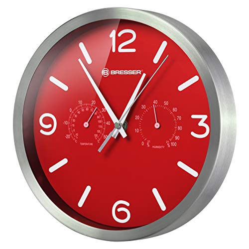 Relógio de Parede BRESSER OPTICS MyTime Vermelho Bresser - Relógios de parede - relógio de parede, sinalizador DCF-77, mostrador silencioso, temperatura ambiente, humidade relativa