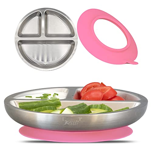 Prato Anti-Deslizante RILLI Rosa (Aço Inoxidável - 18 x 18 cm) Rilli - Pratos - anti-deslizante, aço inoxidável, 18 x 18 cm, ventosas, silicone