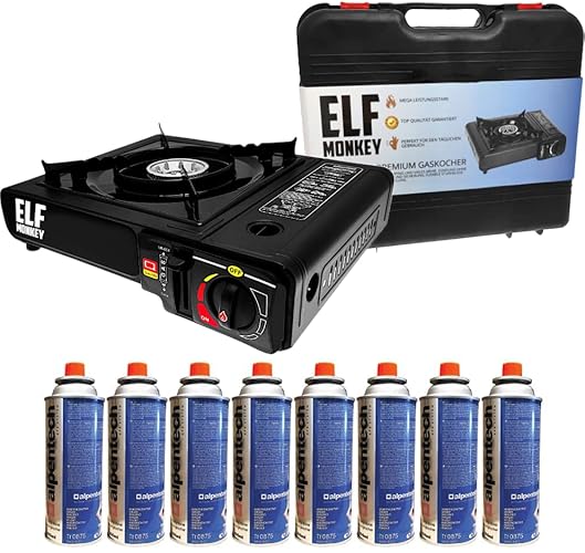 Fogão a Gás Portátil CAMPINGAZ 8 Cartuchos Butano Elfmonkey - Fogões de cozinha portáteis - portátil, ignição automática, proteção contra vento, 8 cartuchos