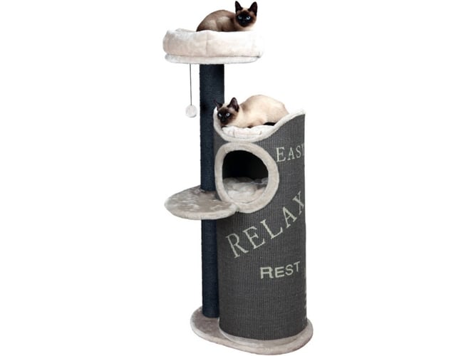 Arvore de brincar TRIXIE (Cinzento - Madeira) TRIXIE - Mobiliário para gatos - 3 níveis, banco confortável, cama para dormir, baloiço