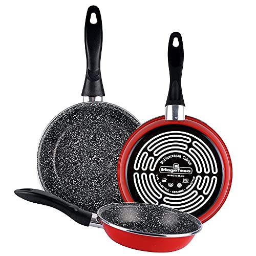 Conjunto de 3 Frigideiras MAGEFESA Stone (Vermelho) Magefesa - Frigideiras e panelas de fritar - 3 frigideiras, vermelho, antiaderente, alumínio