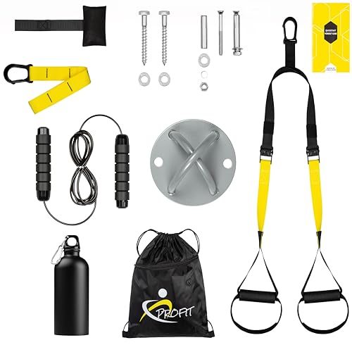 Kit de treino em casa PROFIT TRX (Preto - 100x60x30 cm) Profit - Exercício e fitness - treino em casa, suspensão, reguladores de comprimento, suportes para pés, mangueiras de espuma