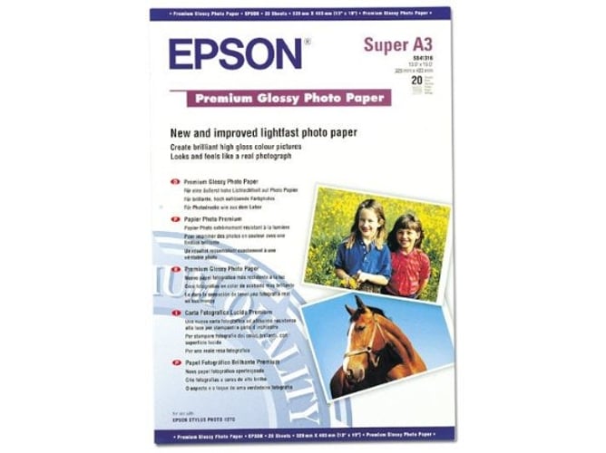 Papel Fotográfico EPSON Premium Glossy Photo Paper DIN A3+ 250g/m² (20 Folhas) Epson - Papel de impressora e copiadora - 250g/m², a3, 20 folhas, premium glossy