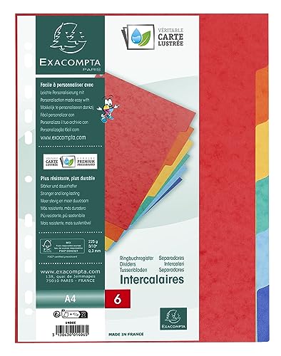 Separador Exacompta Cartulina Simil Prespan Jogo de 6 Separadores Din A4 Multitaladro Cores Vivas EXACOMPTA - Separadores de índice - cartulina, formato A4, cores vivas