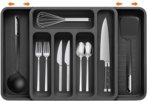 Organizador de Talheres BGIUSQF | Preto (Cozinha e Casa de Banho) BGIUSQF - Organizadores de utensílios e talheres - 7 compartimentos, antideslizante, acessível, garfos, facas