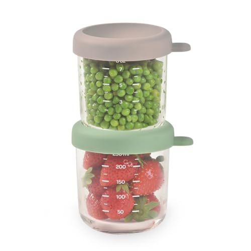 Conjunto de recipientes de conservação BÉABA Beaba - Móveis para bebês e crianças pequenas - vidro temperado, tampa de silicone, 250ml, aquecimento