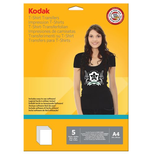 Papel Fotográfico KODAK T-Shirt Transfer (5 Folhas) Kodak - Papel de impressora e copiadora - papel brilhante, 13 x 18 cm, transferir fotos, resistente ao calor