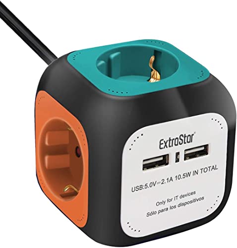 Extensão Elétrica EXTRASTAR 6 em 1 (4 Tomadas - Tipo F - 1.5 m) EXTRASTAR - Fios e cabos elétricos - 4 tomadas, 2 USB rápidas, 2 USB normais, 1.5 m