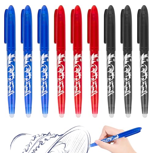 Caneta de Gel com Tinta Removível 9 Cores YYTECH - Canetas - tinta removível, 9 cores, ponta fina, borracha
