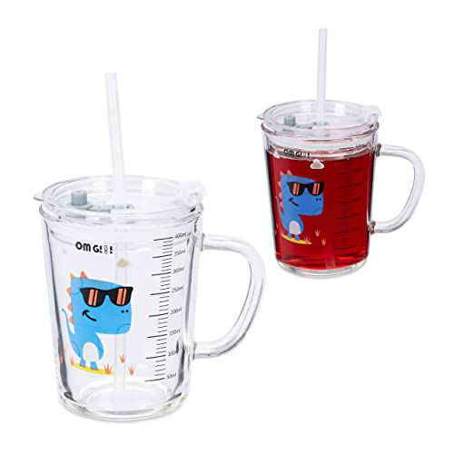 Set de 2 Copos Infantis Relaxdays com Dinosaurios Relaxdays - Copos - dinosaurios, vidro temperado, 400ml
