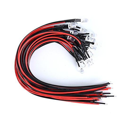 Lâmpada Led Vermelho 5Mm 12V Dc LAOMAO (20 Unidades) LAOMAO - Diodos - 5mm, 12v dc, 20cm cabo, consumo baixo