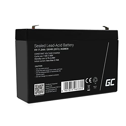 Bateria Recarregável GREEN CELL GP-ACC0061 GREENCELL - Baterias de uso geral - 6v, 7.2ah, AGM, resistente a ciclos