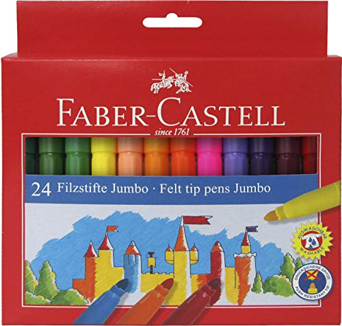 Marcador FABER CASTELL Jumbo Zamek (Multicor) Faber-Castell - Marcadores e marcadores de texto - 24 cores, laváveis, pente resistente, tinta à base de corantes alimentares