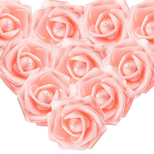 MEJOSER 50Pcs Flores de Espuma Rosas Artificial 7Cm Champã MEJOSER - Casa e jardim - 50 peças, rosas, champagne, pvc