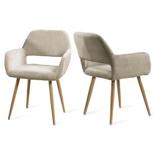 Conjunto de 2 Cadeiras MEUBLE COSY (Bege - Tecido - 56 x 56 x 78 cm) FURNISH1 - Cadeiras de cozinha e sala de jantar - 2 cadeiras, tecido bege, madeira, sala de estar