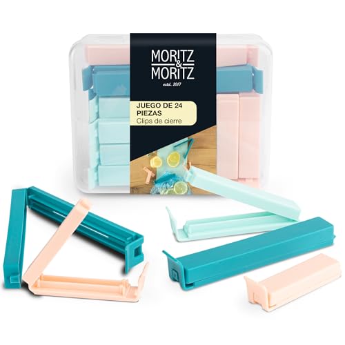 Conjunto de 24 Garrafas para Alimentação MORITZ & MORITZ ILP GmbH - Tiras de torção e clipes de saco - 24 garrafas, fecho higiênico, resistente, fácil de limpar