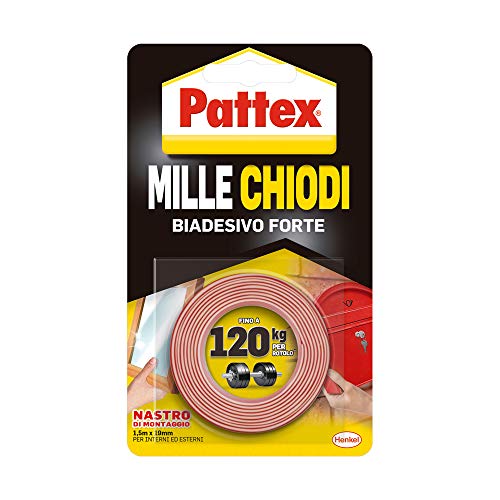 Fita Adesiva PATTEX Millechiodi Tape (19mmx1,5m) Pattex - Fita adesiva de ferragens - 19mm x 1,5m, 3 milhões de pontos, resistente ao gelo, resistente ao calor